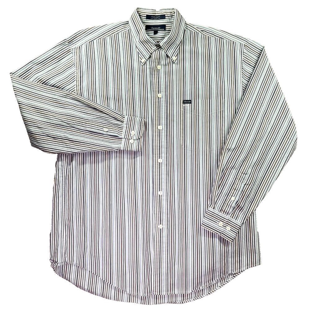 Faconnable Shirt Mens Large‎ Striped Relaxed Oxford Dress Casual Blue Work Play